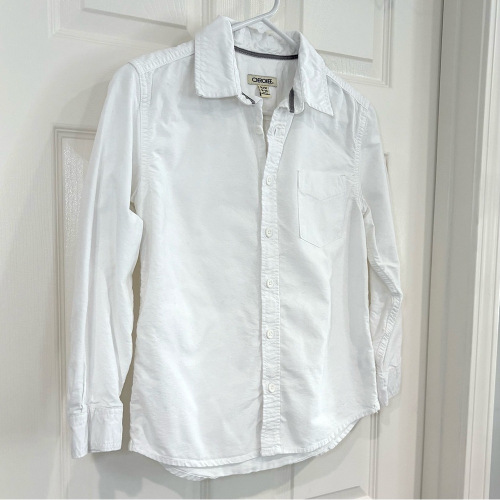 Cherokee Long Sleeve White Button Down Collar Shirt Boys M 8/10 Classic Cotton - Picture 3 of 10